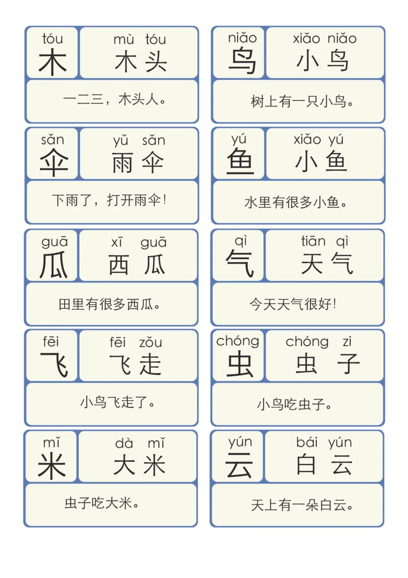 《幼小衔接识字拼音卡_小学1-6年级全科全套_1-6年级全科上册_一年级_幼小衔接暑假作业_幼小衔接语文_幼小衔接识字篇》第5页预览