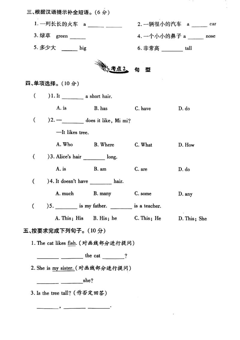 《三年级下册英语试题Unit8TheRulerIsLong知识梳理与考点测评卷陕旅版（PDF版含答案）_小学1-6年级全科全套_1-6年级全科下册_三年级_三年级下英语_英语三下陕旅版》第2页预览