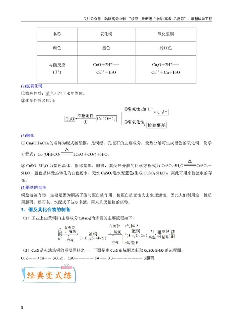 《（升级版）微专题15铜及其化合物的性质、制备与实验探究（学生版）(全国版)_05-化学-高考总复习_一轮复习_2024年_2024高考化学一轮复习考点微专题考情分析经_资料_2024版》第3页预览