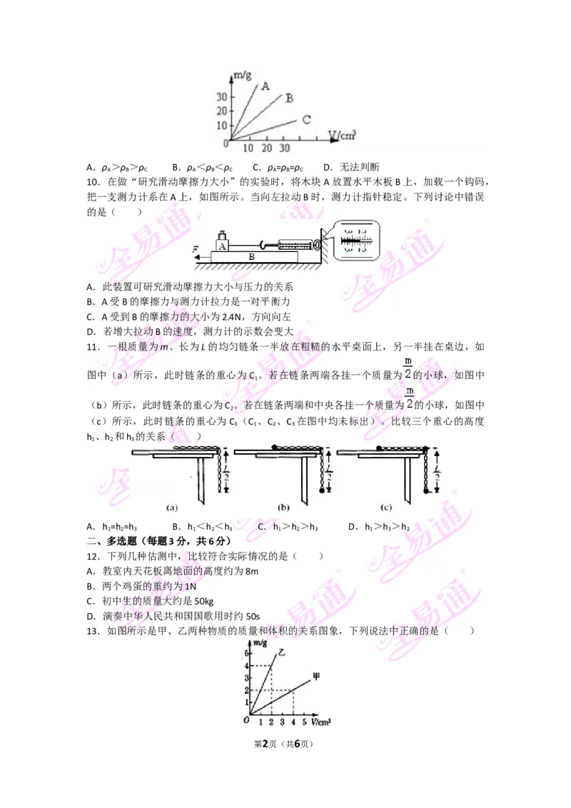 《物理八上沪科版期末试卷3题_初中全科目同步习题+精品试卷（7-9年级）(1)_25秋初中物理《同步习题+精品试卷》_初中物理试卷沪科版_《同步试题》_同步试题资源包（8A）》第2页预览