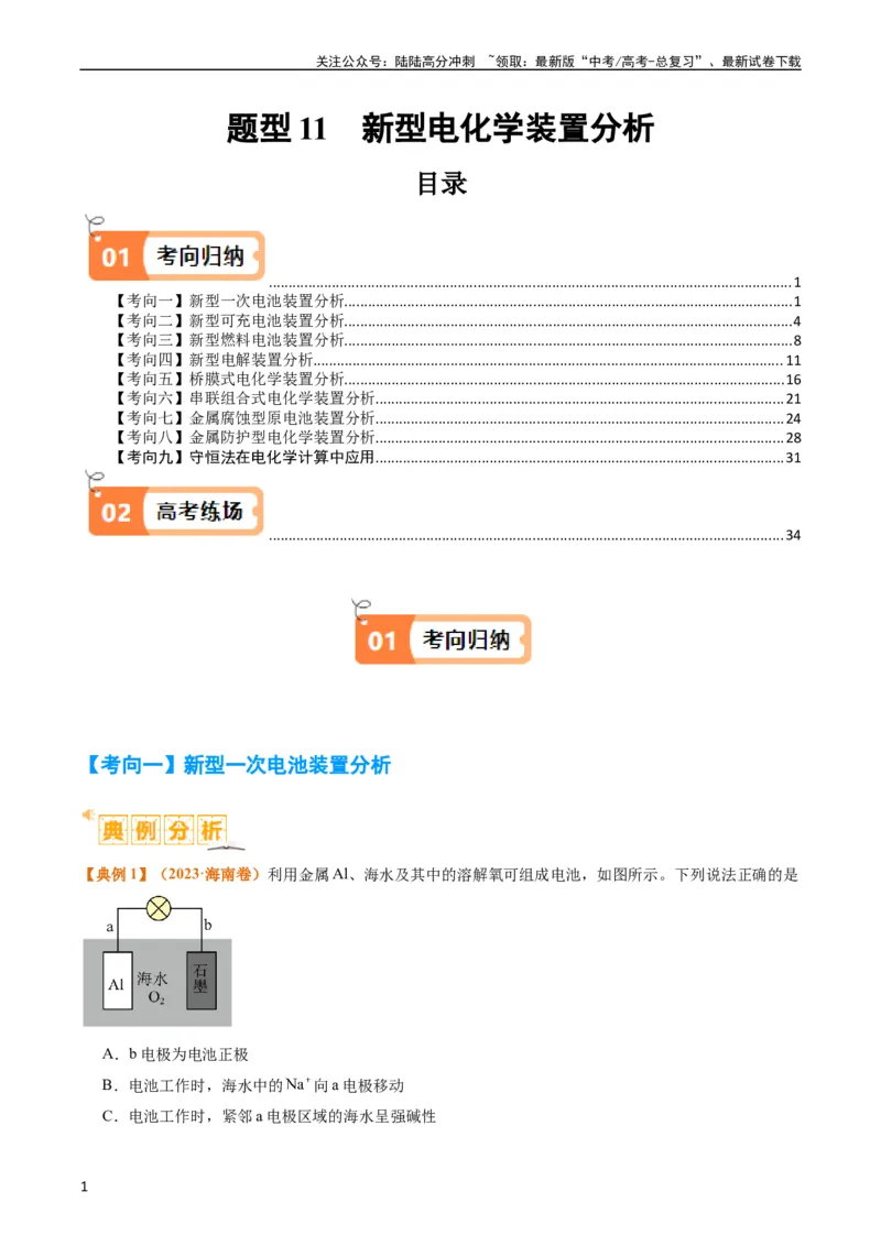 《题型11新型电化学装置分析（解析版）_05-化学-高考总复习_二轮复习_2024年_2024年新高考化学二轮复习热点题型归纳与变式演练》第1页预览