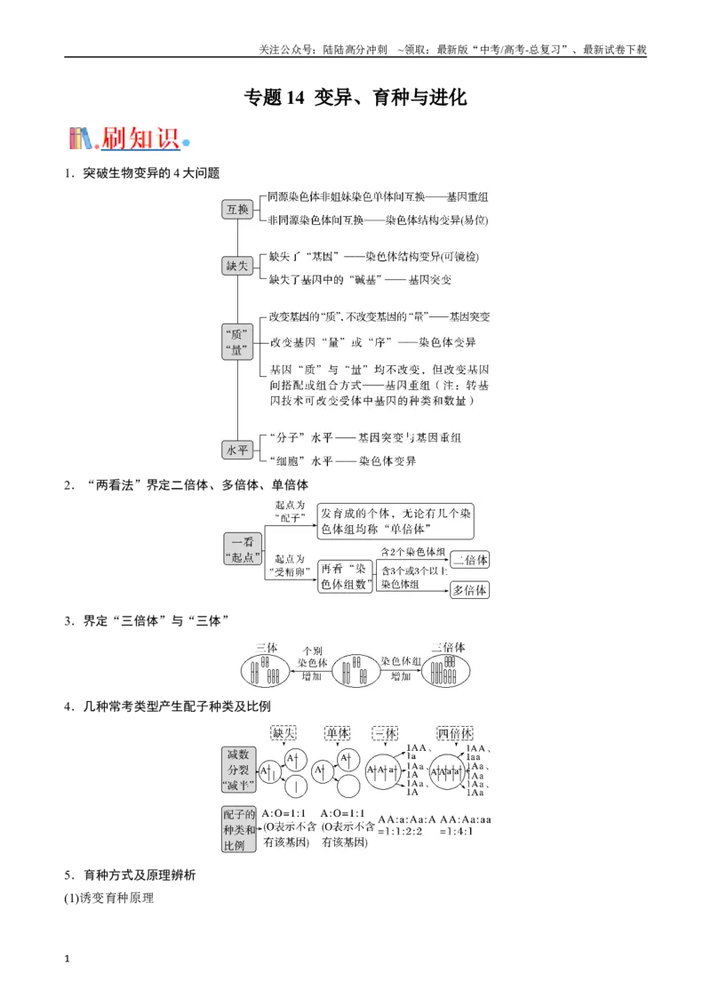 《专题14变异、育种与进化（原卷版）_06-生物-高考总复习_专项复习_2024年_2024年高考生物经典小题必刷_资料》第1页预览
