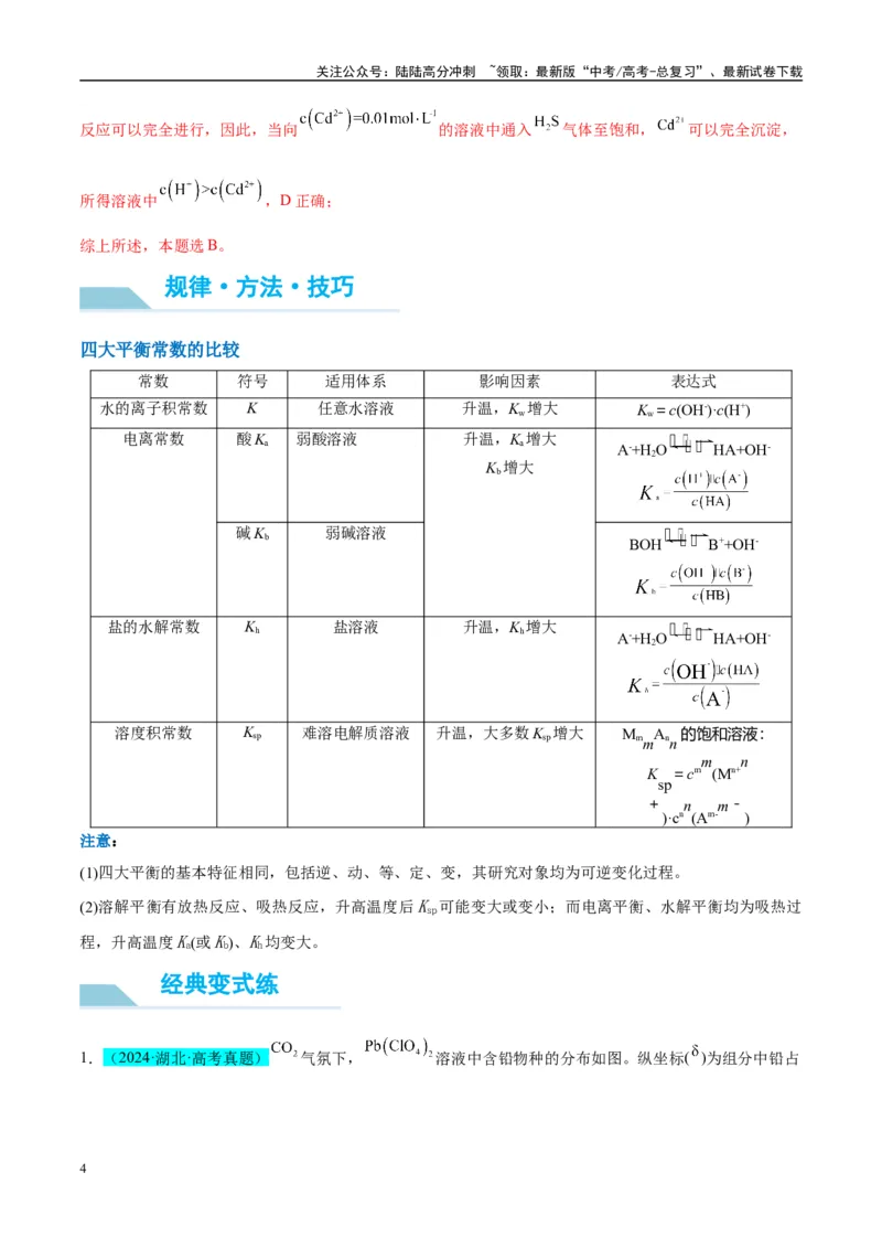 《（能力版）微专题42四大平衡常数的计算与应用-（教师版）(全国版)_05-化学-高考总复习_一轮复习_2024年_2024高考化学一轮复习考点微专题考情分析经_资料_2025版》第4页预览