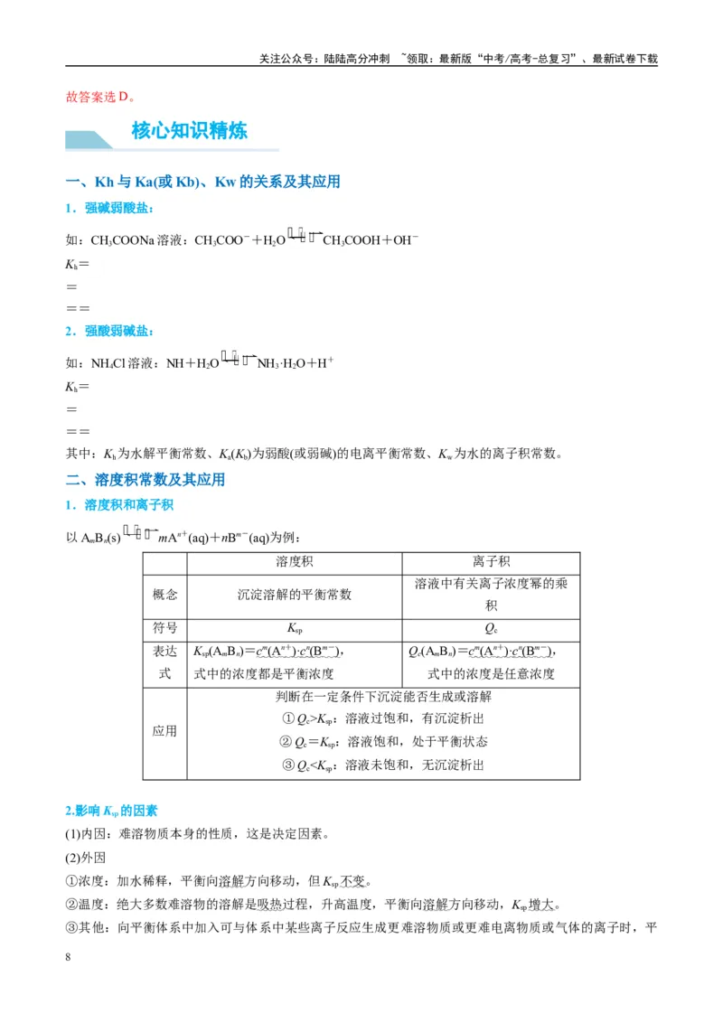 《（能力版）微专题42四大平衡常数的计算与应用-（教师版）(全国版)_05-化学-高考总复习_一轮复习_2024年_2024高考化学一轮复习考点微专题考情分析经_资料_2025版》第8页预览