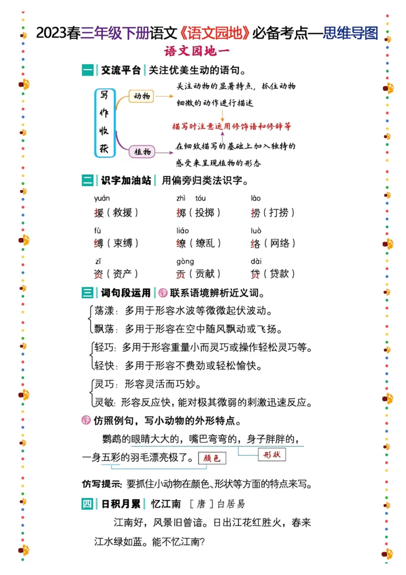 《三年级语文下册语文园地考点总结_小学1-6年级全科全套_1-6年级全科下册_三年级_三年级下语文_语文三下语文园地积累》第1页预览