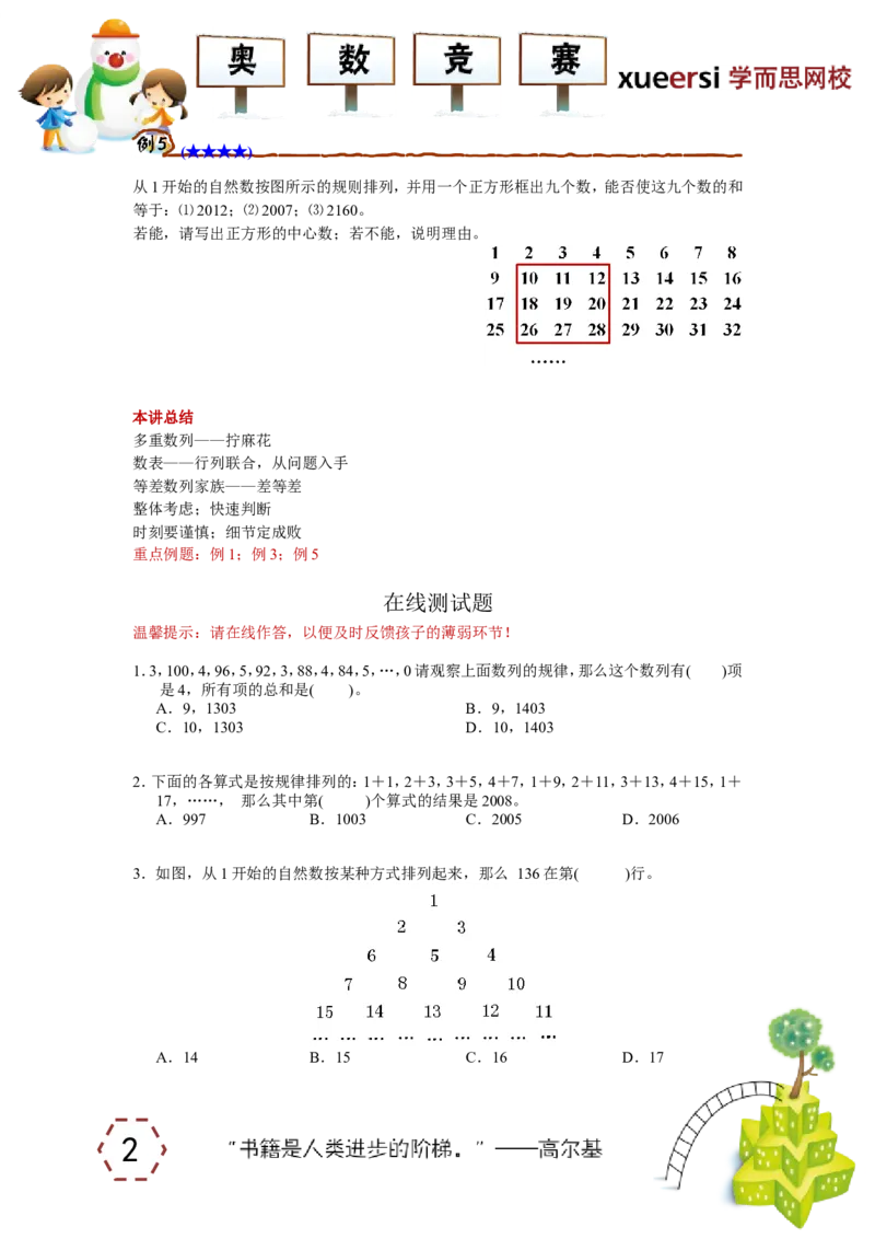 《数列与数表综合（一）_小学1-6年级全科全套_2024更新专题_小学奥数专题资料_7、精品课程合集_学而思小学1-6年级奥数竞赛班视频课程285讲_四年级奥数（竞赛班）60讲》第2页预览
