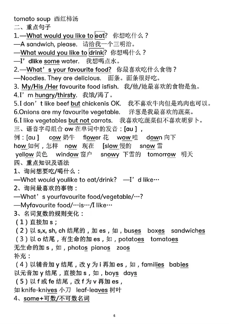 《英语PEP五年级上册知识点总结_小学1-6年级全科全套_1-6年级全科上册_五年级_五年级上英语_A五年级英语（人教PEP）_人教PEP英语五上知识总结》第6页预览