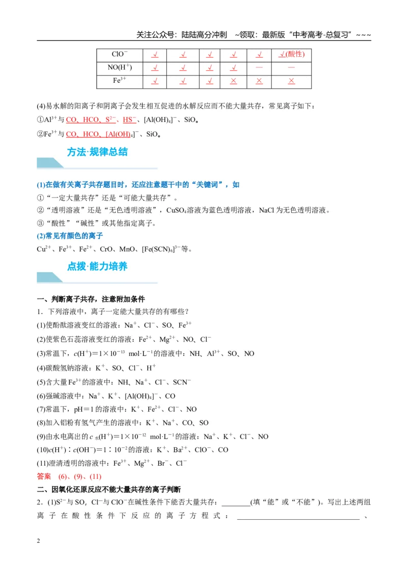 《（重点·方法·点拨）第06讲离子共存、离子检验与推断-（教师版）_05-化学-高考总复习_一轮复习_2026年-化学高考一轮复习_2026年高考化学大一轮复习卓越讲义重难点-G355_资料》第2页预览