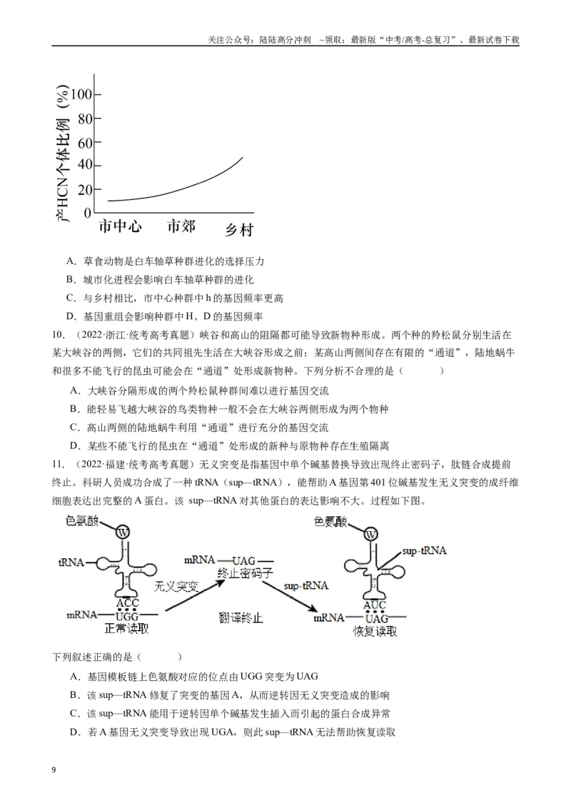 《专题14变异、育种与进化（原卷版）_06-生物-高考总复习_专项复习_2024年_2024年新高考生物复习热点考点真题模拟题必刷题练_资料》第9页预览