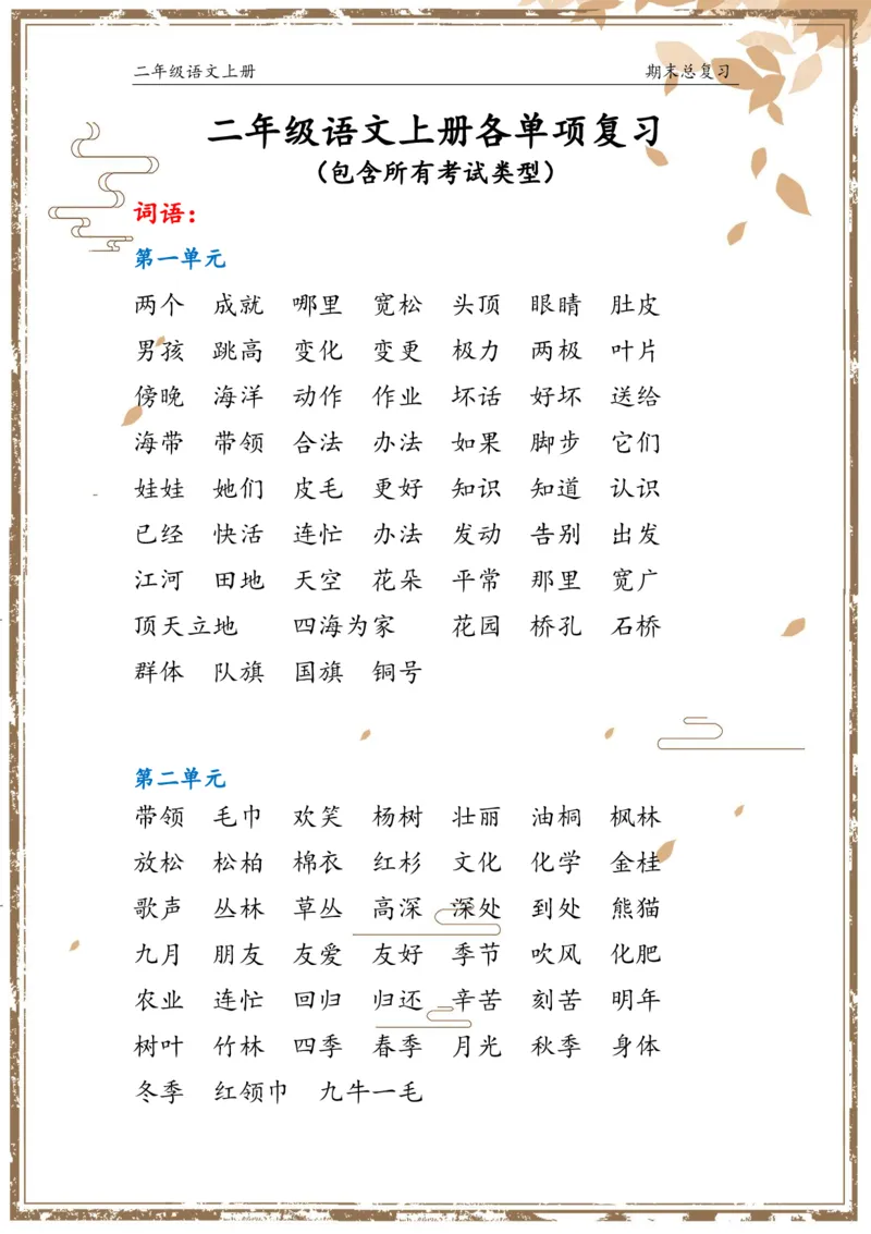 《总复习二上语文(1)(1)_小学1-6年级全科全套_1-6年级全科上册_二年级_语文_语文二上期末专项复习》第1页预览