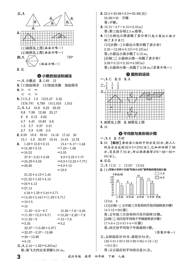 《四年级数学下册人教版武汉专版26春《王朝霞各地期末试卷精选》答案_小初高学习资料合集（每天更新）_2026春数学《王朝霞期末试卷精编》武汉专版》第4页预览