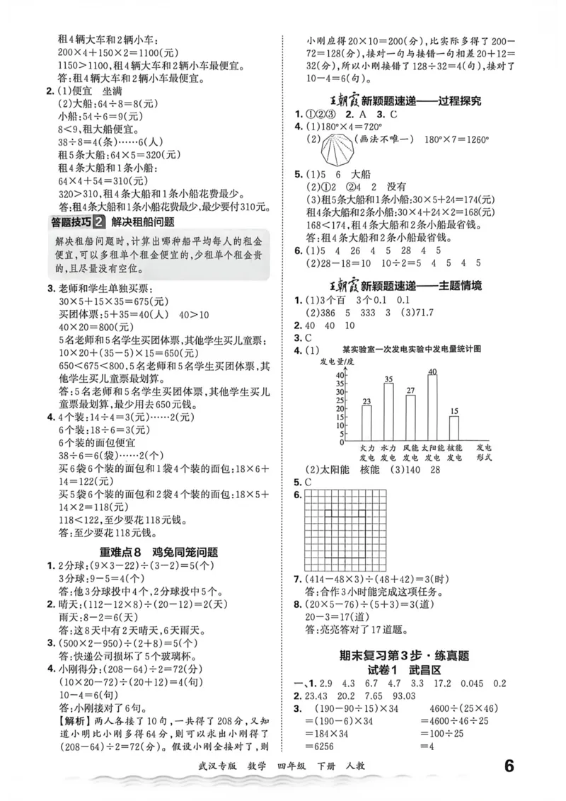 《四年级数学下册人教版武汉专版26春《王朝霞各地期末试卷精选》答案_小初高学习资料合集（每天更新）_2026春数学《王朝霞期末试卷精编》武汉专版》第7页预览