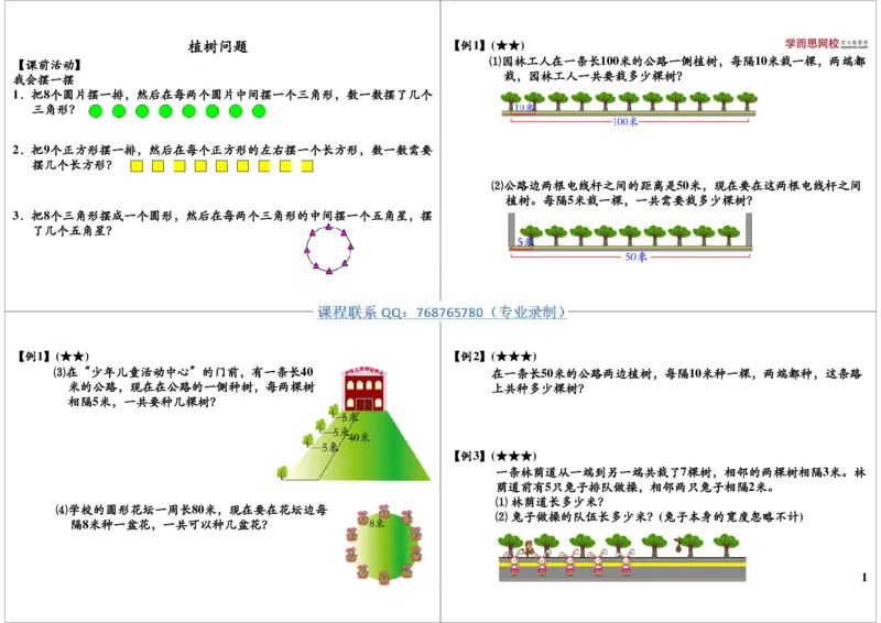 《植树问题_小学1-6年级全科全套_2024更新专题_小学奥数专题资料_7、精品课程合集_学而思小学1-6年级奥数竞赛班视频课程285讲_二年级奥数（竞赛班）45讲_第22讲：有趣的植树问题》第1页预览