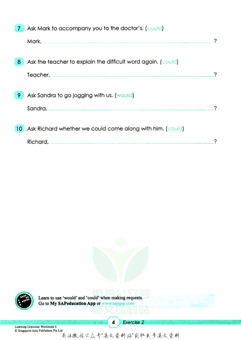 《新加坡SAPLearningGrammar语法练习册6级_小初高学习资料合集（每天更新）_国外原版英文教辅汇总_新加坡SAP系列_新加坡SAPLearningGrammar语法练习册》第9页预览