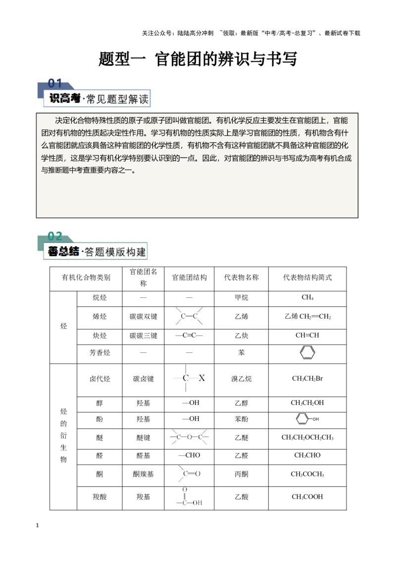 《题型一官能团的辨识与书写(原卷版)_05-化学-高考总复习_专项复习_2024年_2024年高考化学答题技巧与模板构建》第1页预览