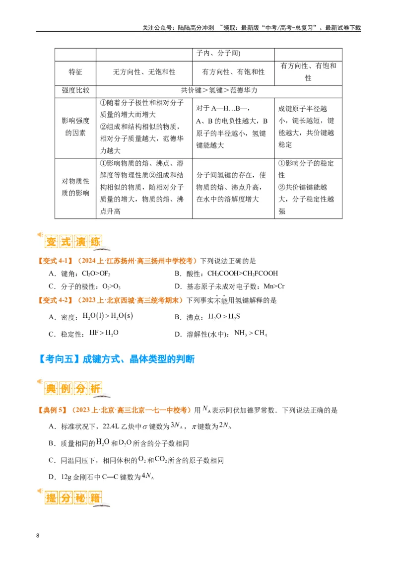 《题型20物质结构与性质基础（原卷版）_05-化学-高考总复习_二轮复习_2024年_2024年新高考化学二轮复习热点题型归纳与变式演练》第8页预览