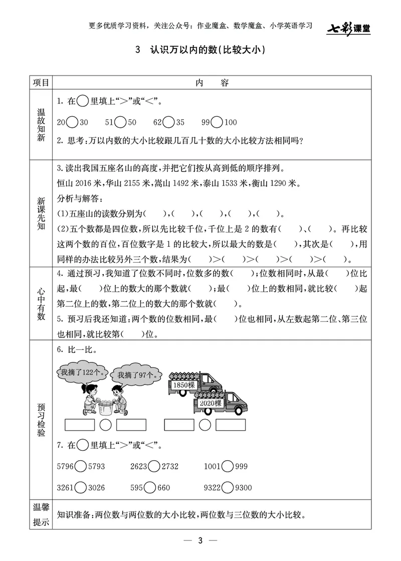 《三年级数学上册预习卡冀教版_小学1-6年级全科全套_1-6年级全科上册_三年级_数学_三年级数学（冀教版）_冀教数学三上课前预习》第4页预览