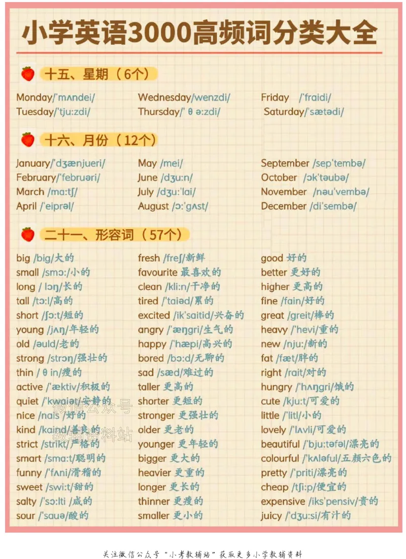 《小学英语3000高频词分类大全_小初高学习资料合集（每天更新）_小学英语3000高频词分类大全》第5页预览