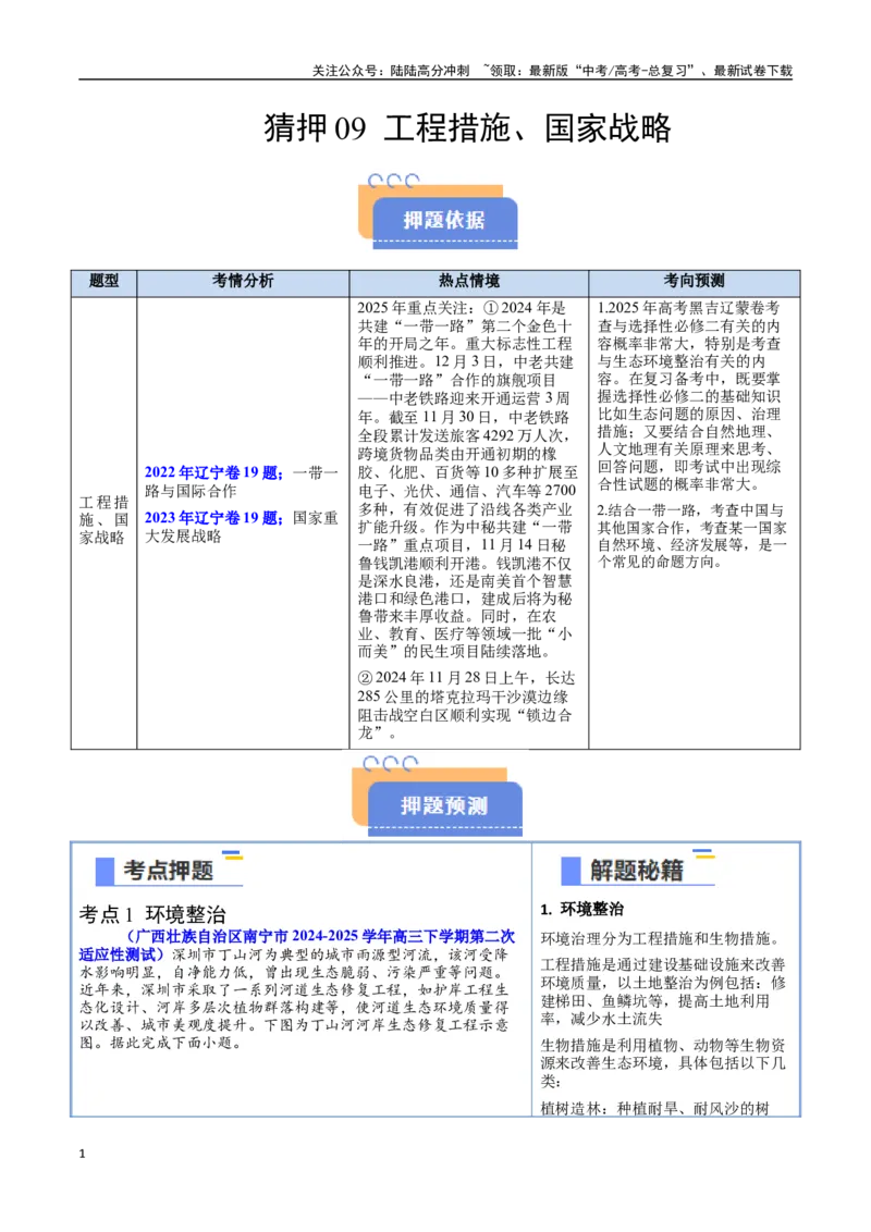 《猜押09工程措施、国家战略（学生版）_07-地理-高考总复习_专项复习_2025年_2025年高考地理抢押秘籍（黑吉辽蒙专用）》第1页预览