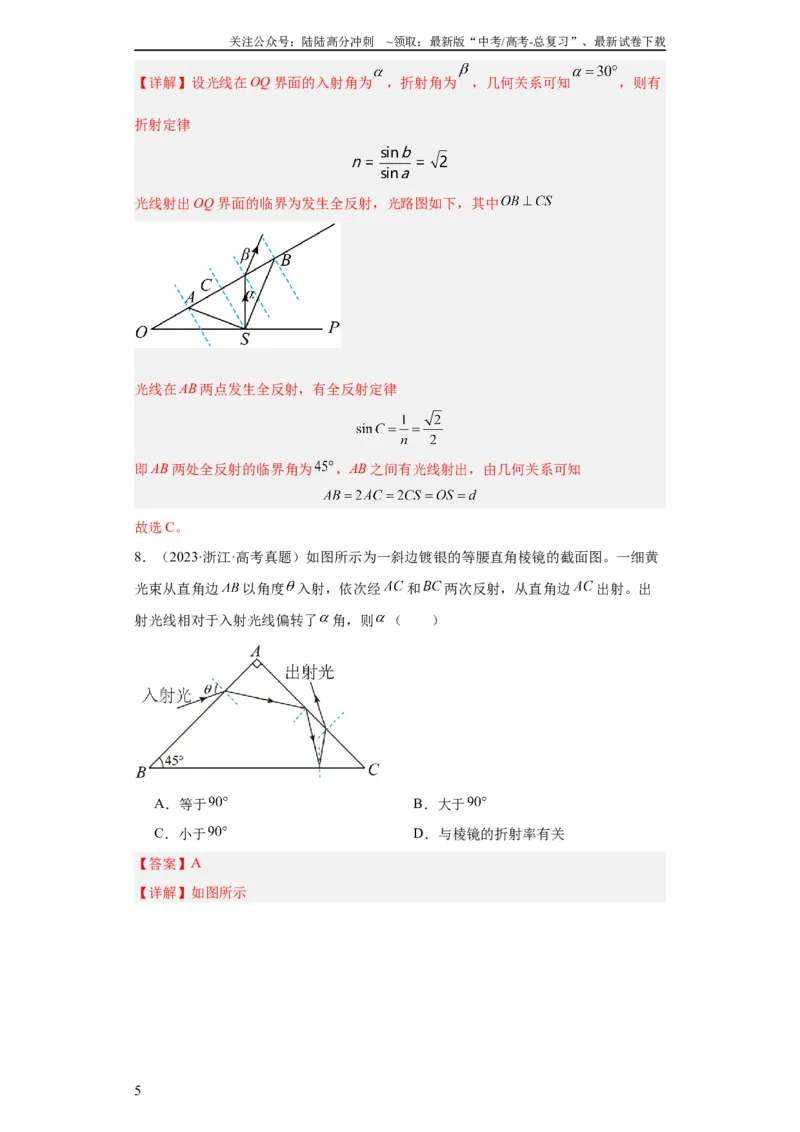 《专题14光学(教师版)_04-物理-高考总复习_专项复习_2024年_2019-2023高考物理五年真题分项汇编（全国通用）_教师版（含答案解析）》第5页预览