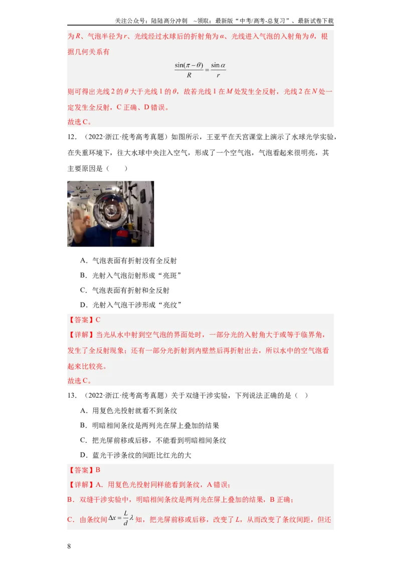 《专题14光学(教师版)_04-物理-高考总复习_专项复习_2024年_2019-2023高考物理五年真题分项汇编（全国通用）_教师版（含答案解析）》第8页预览