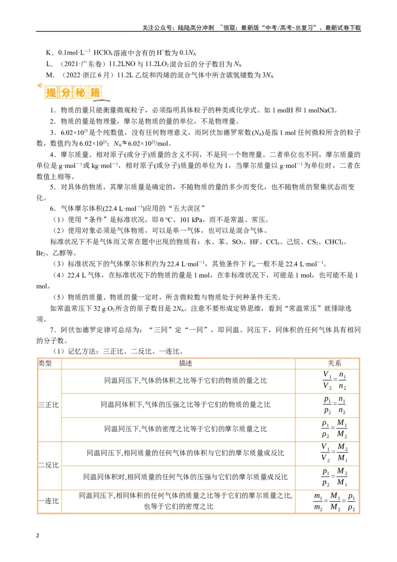 《题型02阿伏加德罗常数的判断（原卷版）_05-化学-高考总复习_二轮复习_2024年_2024年新高考化学二轮复习热点题型归纳与变式演练》第2页预览