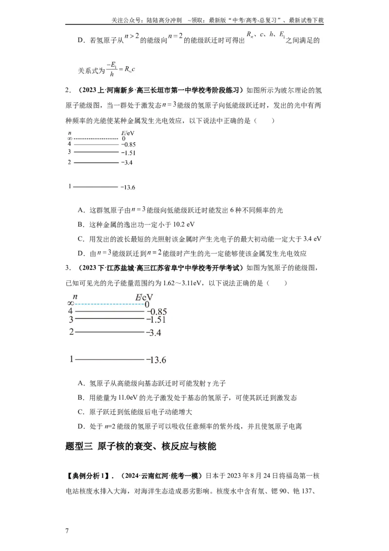 《专题16物理学史及近代物理（原卷版）_04-物理-高考总复习_二轮复习_2024年_2024高考物理二轮复习热点题型归纳与变式演练解题_资料》第7页预览
