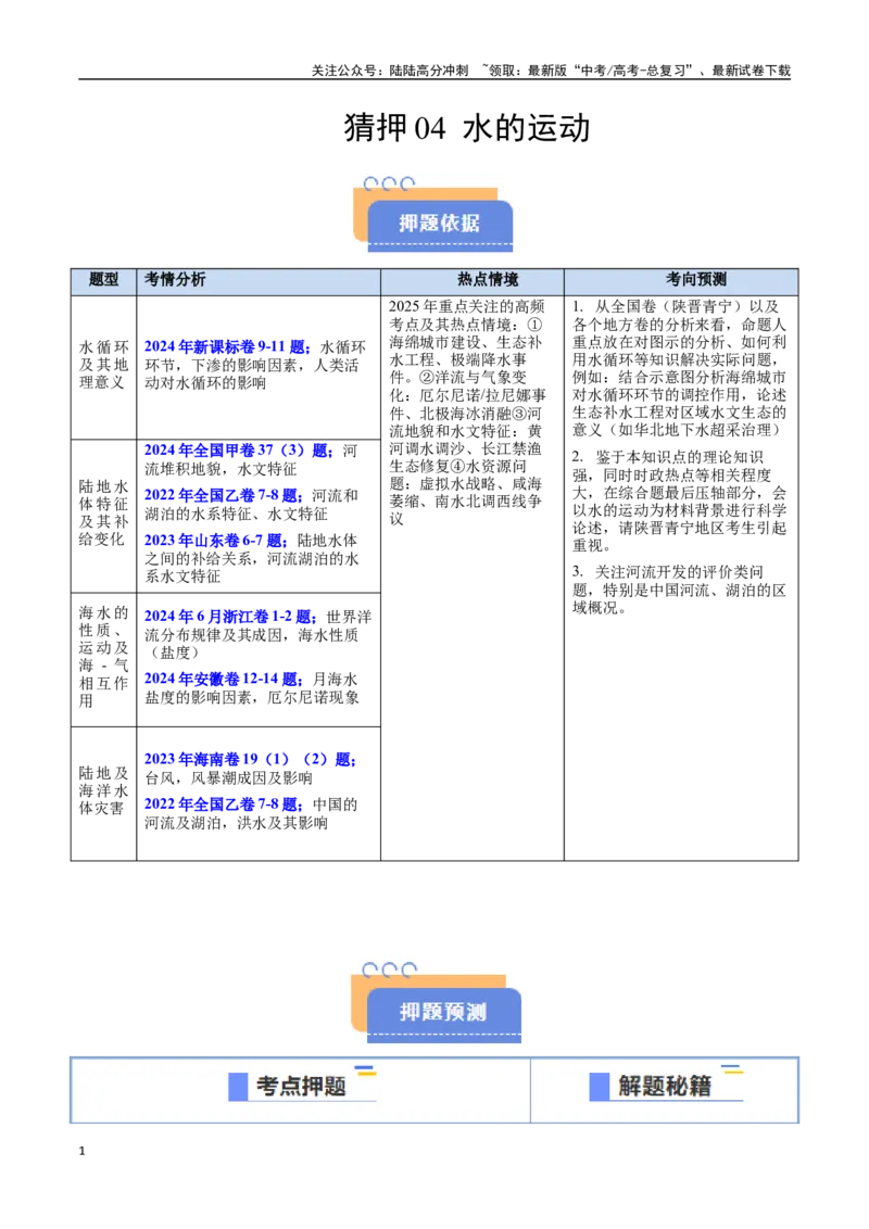 《猜押04水的运动（教师版）_07-地理-高考总复习_专项复习_2025年_2025年高考地理抢押秘籍（陕西、山西、宁夏、青海专用）》第1页预览