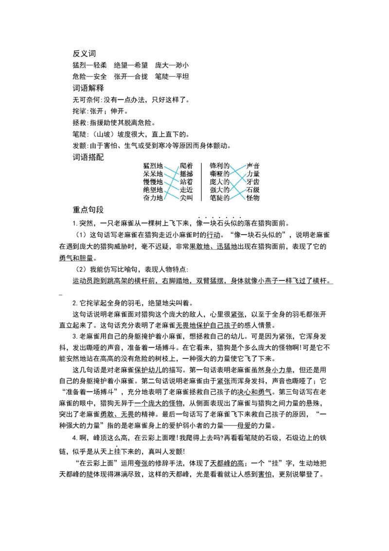 《四（上）语文第五单元知识重点_小学1-6年级全科全套_1-6年级全科上册_四年级_四上语文_四上语文语文1-8重点与核心考点》第2页预览