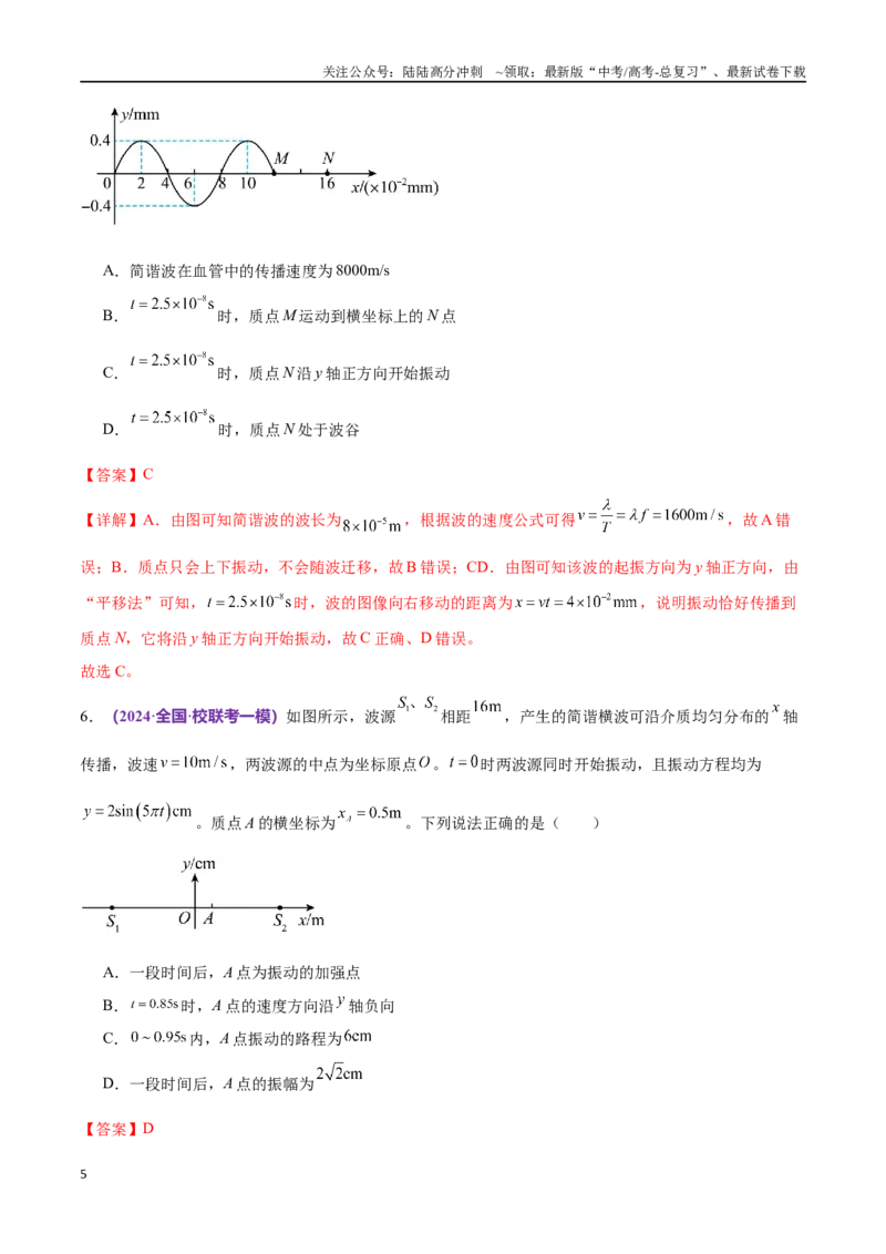 《专题14机械振动与机械波（仿真测试卷）（解析版）_04-物理-高考总复习_专项复习_2024年_2024年高考真题考点解析及应试策_资料》第5页预览