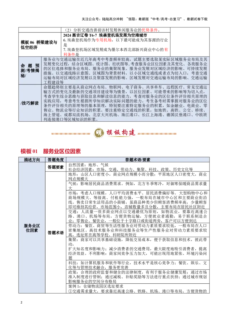 《模板08服务业与交通运输（答题模板）-（原卷版）_07-地理-高考总复习_专项复习_2025年_2025年高考地理答题技巧与答题模板（全国通用）》第2页预览
