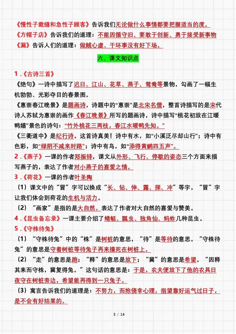 《三年级下册语文1-8单元期末重要考点归纳总结_小学1-6年级全科全套_1-6年级全科下册_三年级_三年级下语文_语文三下各类考点归纳》第3页预览