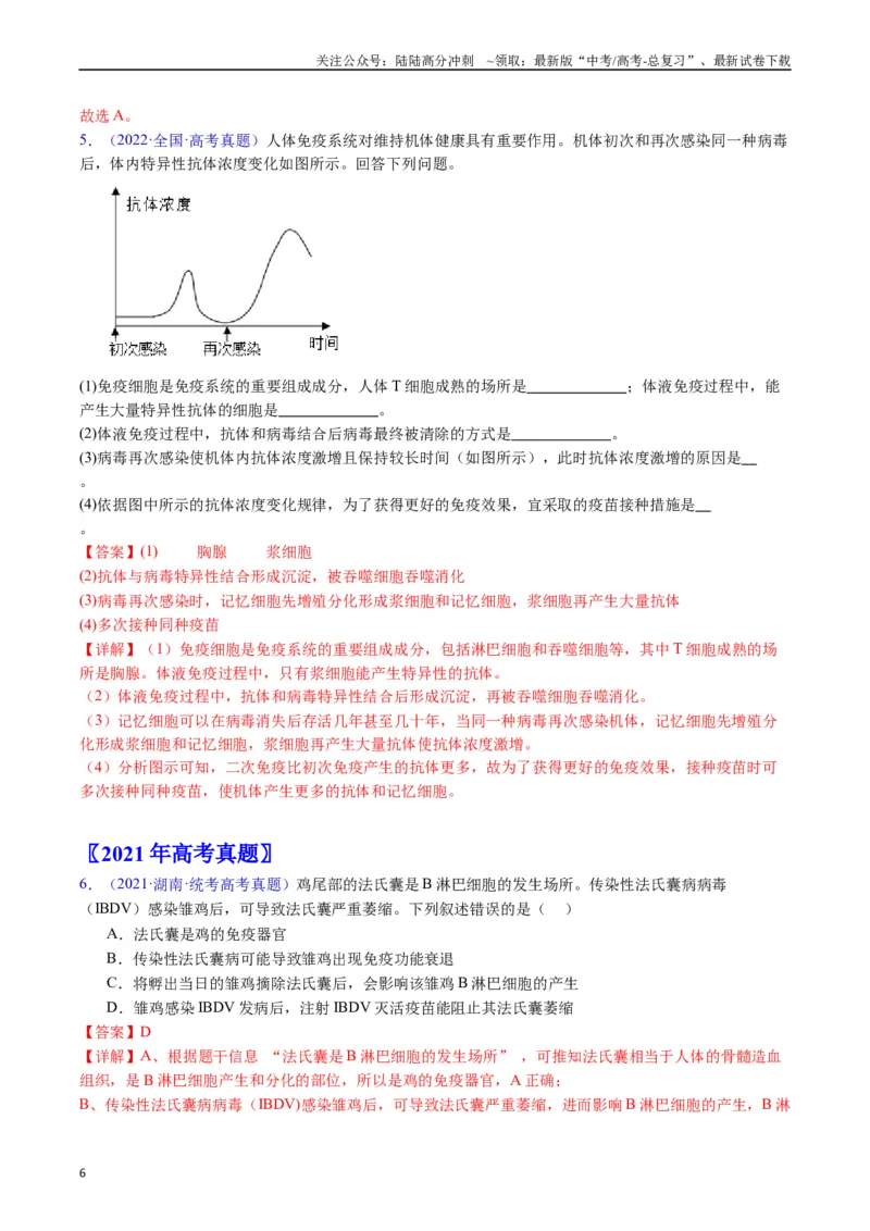 《专题16免疫调节（全国通用）（解析版）_06-生物-高考总复习_专项复习_2024年_2024年高考生物真题分类汇编（全国通用）》第6页预览