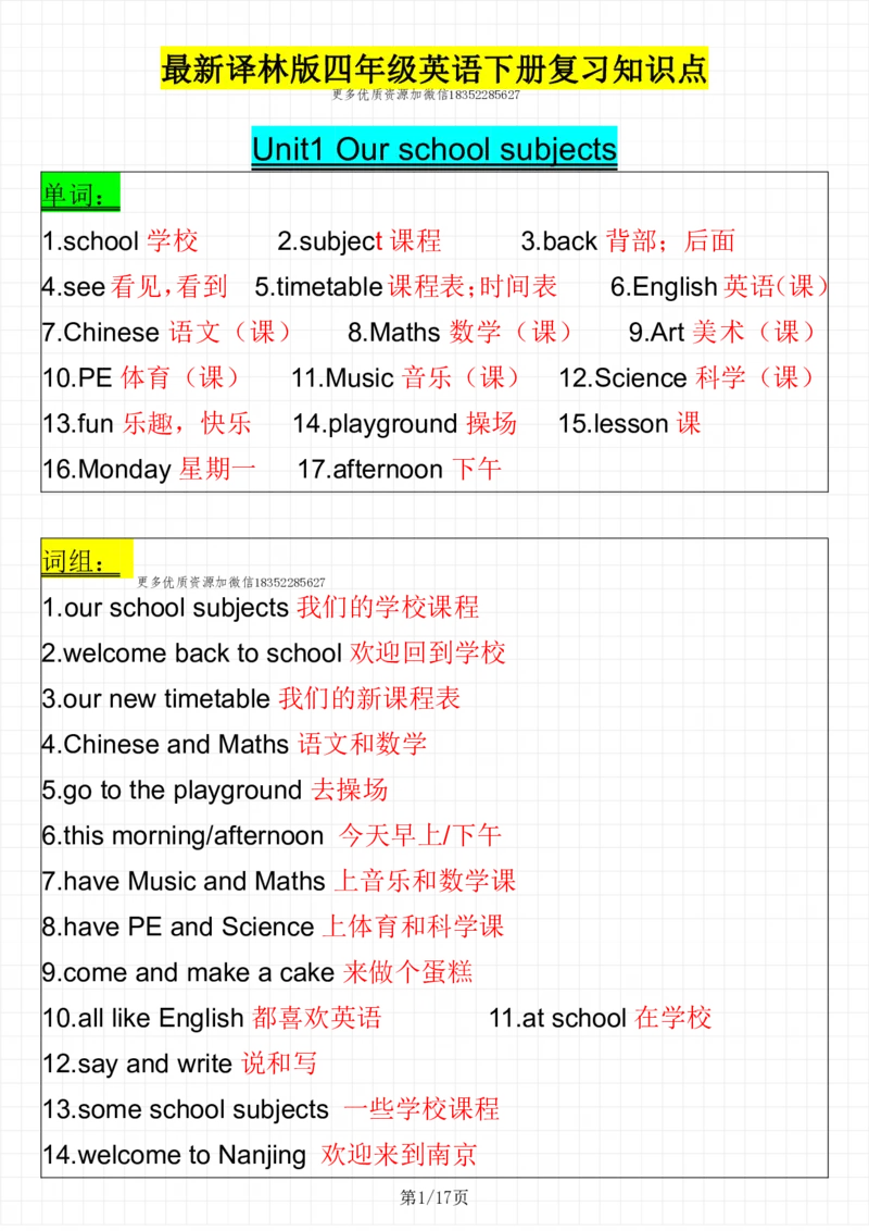 《四下译林版英语考点整理（1-8单元）_小学1-6年级全科全套_1-6年级全科下册_四年级_四年级下英语_英语四下译林版》第1页预览