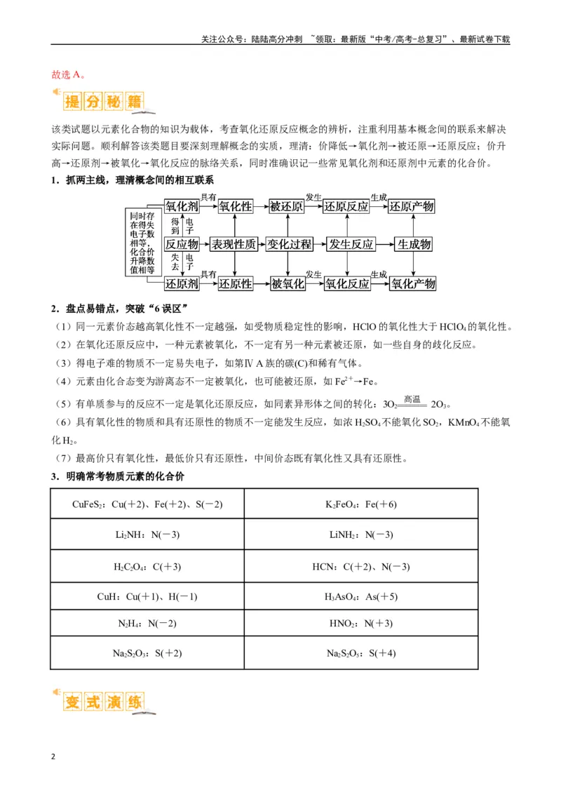 《题型04氧化还原反应（解析版）_05-化学-高考总复习_二轮复习_2024年_2024年新高考化学二轮复习热点题型归纳与变式演练_精品2024年高考化学二轮热点题型归纳与变式演练（新高考通用）22份》第2页预览