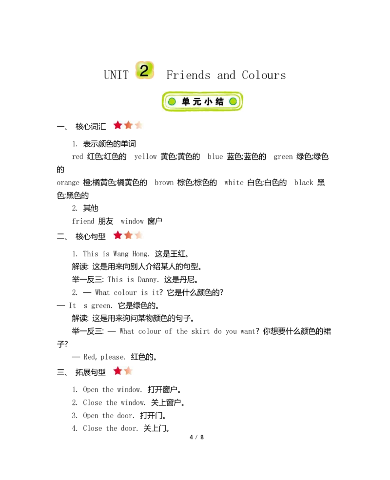 《三（上）英语（冀教版）知识点归纳_小学1-6年级全科全套_1-6年级全科上册_三年级_英语_A三年级英语（冀教版）_冀教英语三上知识总结》第4页预览