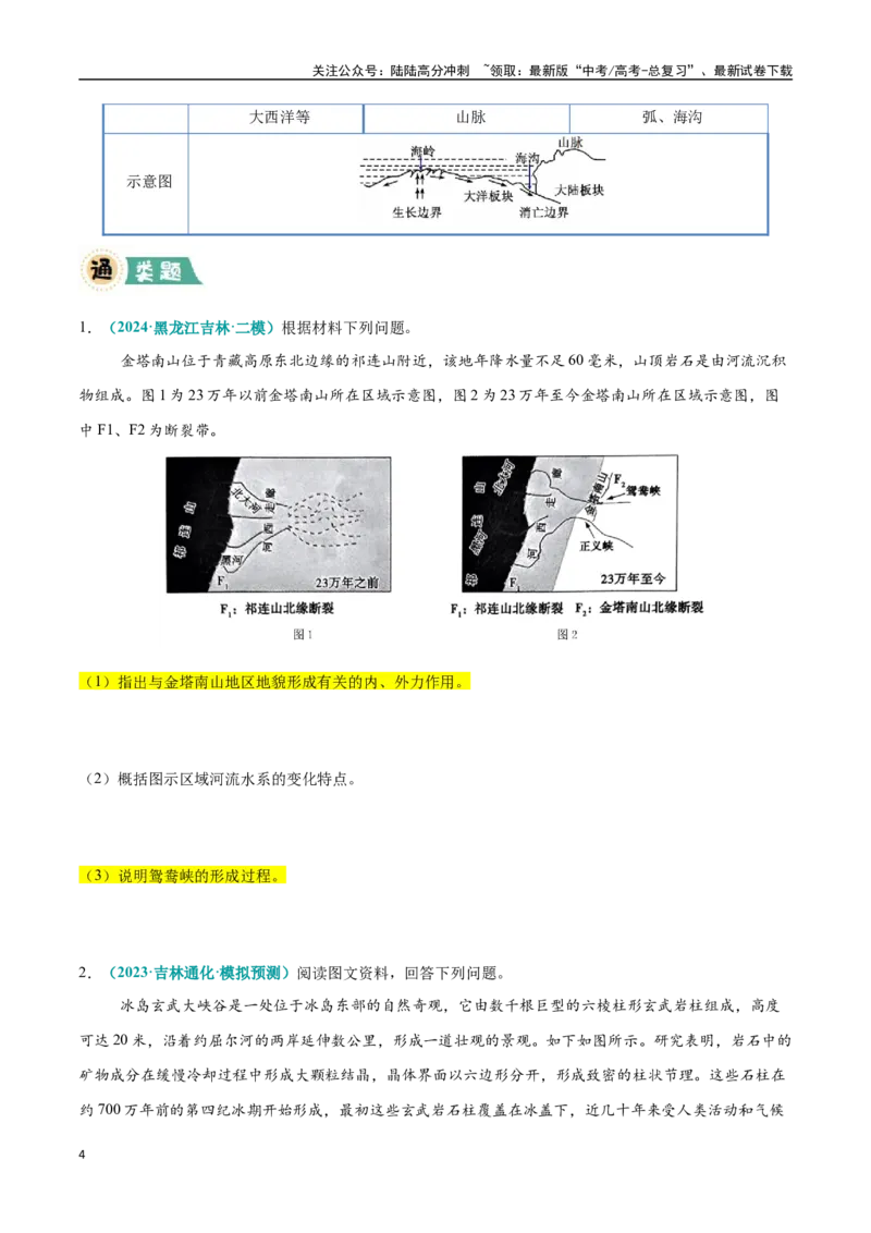 《大题04地表形态的塑造过程（4大热点角度）（学生版）（黑吉辽蒙专用）_07-地理-高考总复习_专项复习_2025年_2025年高考地理大题突破+限时集训（黑吉辽蒙专用）》第4页预览