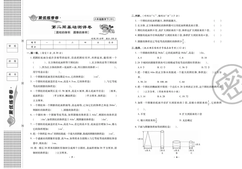 《《聚优练考卷》数学六年级下册BS_小学1-6年级全科全套_1-6年级全科下册_六年级_数学_数学六下北师版》第4页预览