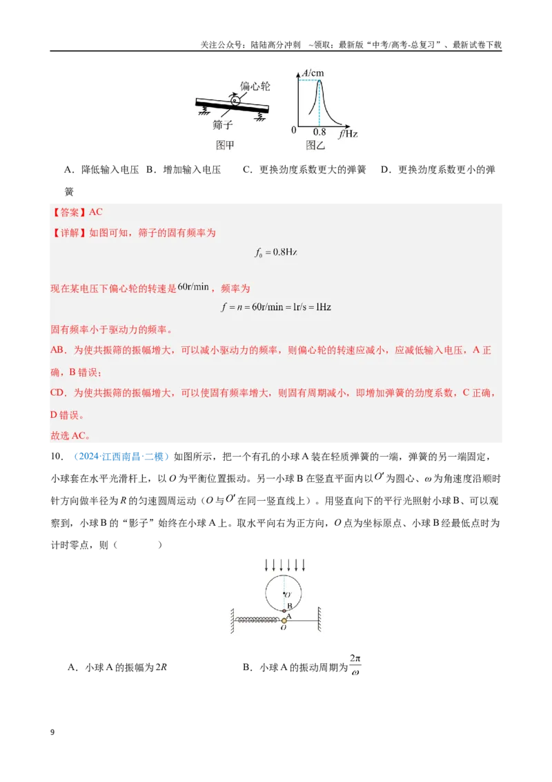 《专题15机械振动（解析版）_04-物理-高考总复习_专项复习_2024年_2024年高考物理自我测评专题练（全国通用）_资料》第9页预览