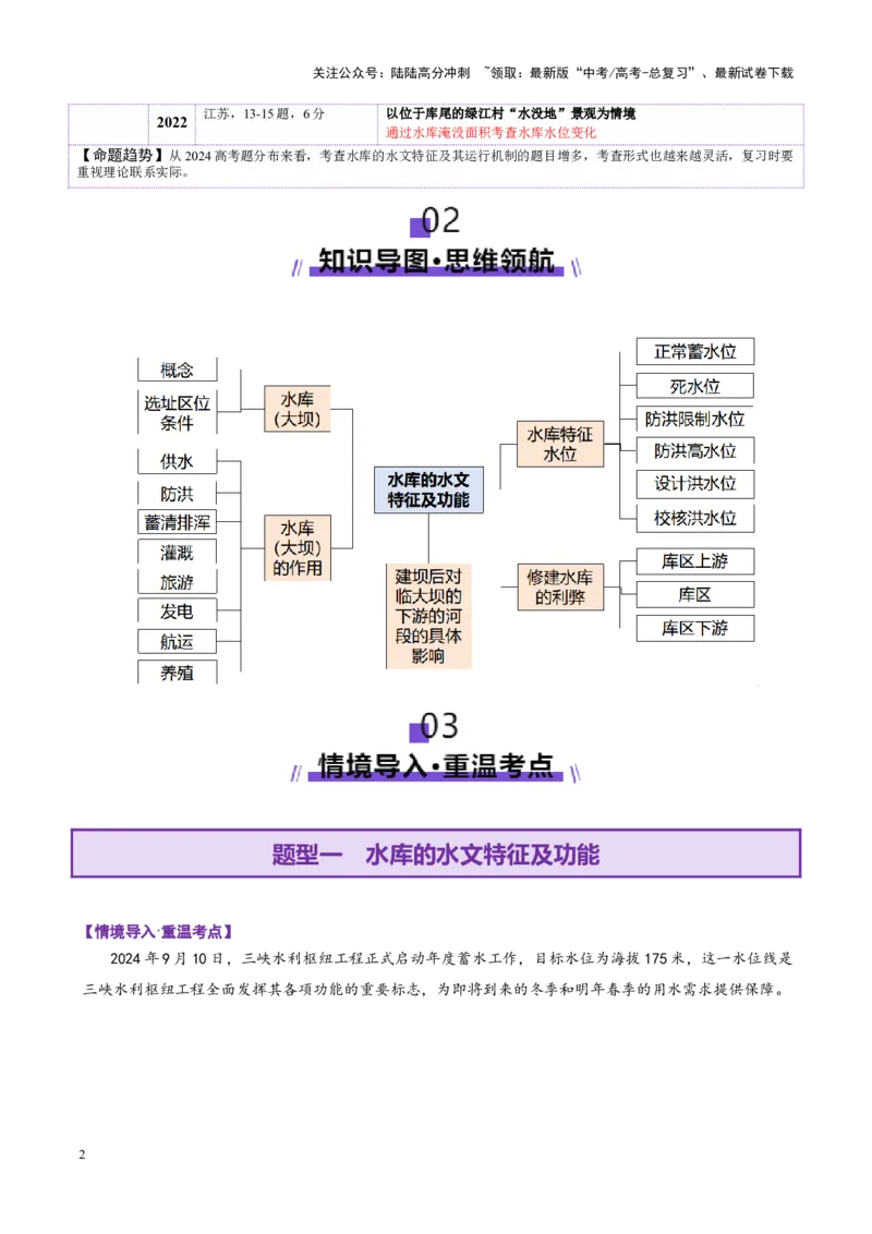 《微专题水库的水文特征及功能（讲义）（学生版）_07-地理-高考总复习_二轮复习_2025年_2025年高考地理二轮复习课件+讲义+练习（新高考通用）_专题4水体运动》第2页预览