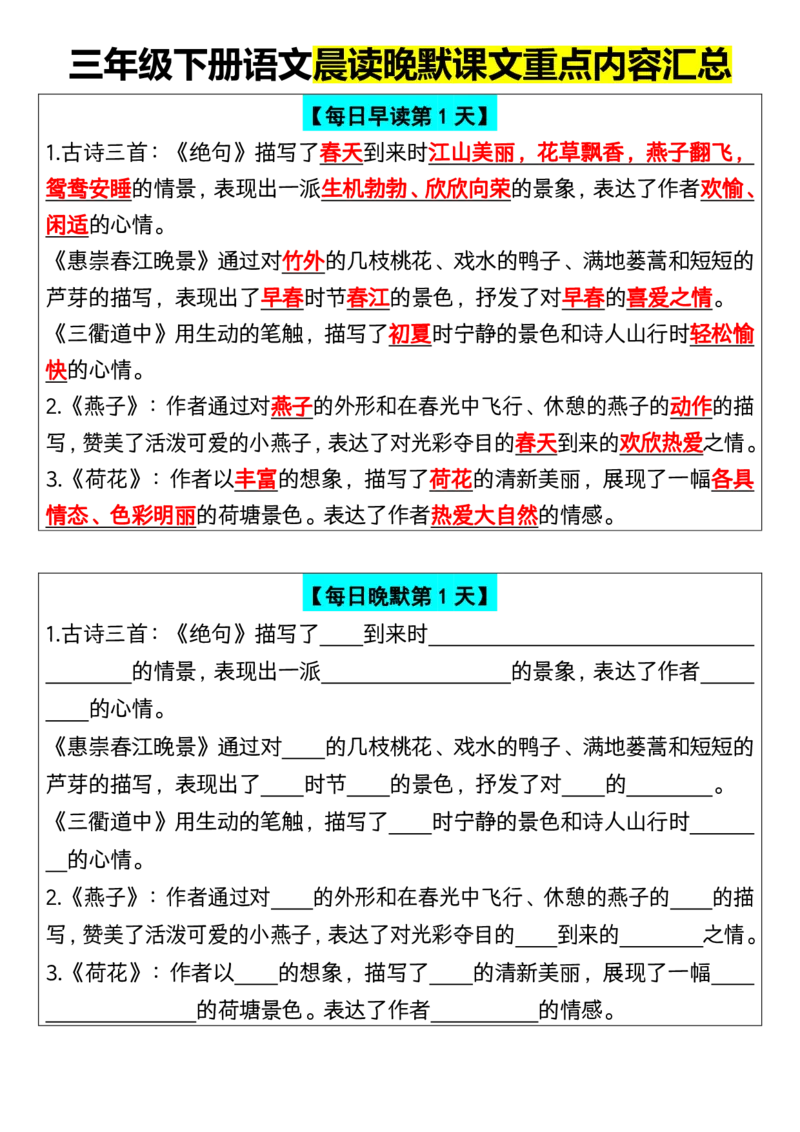 《三年级下册语文晨读晚默课文重点内容汇总(1)(1)_小学1-6年级全科全套_1-6年级全科下册_三年级_其他补充资料_热门资料_语文》第1页预览