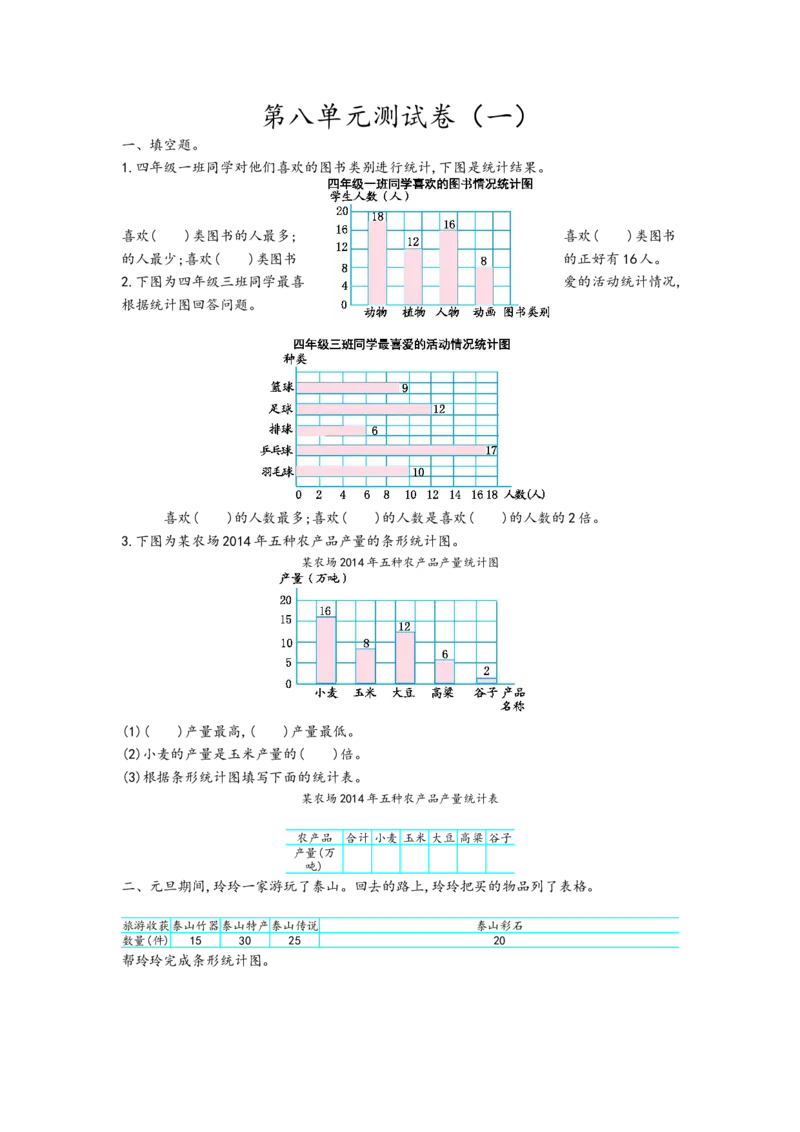 《四（上）青岛版数学第八单元测试卷.1_小学1-6年级全科全套_1-6年级全科上册_四年级_四上数学_四上数学青岛版数学单元期末期中检测卷》第1页预览