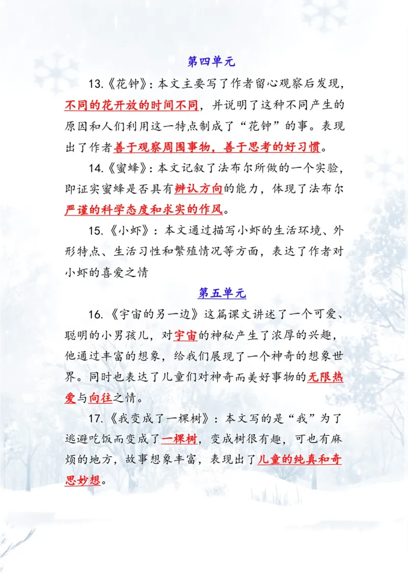 《三年级语文下册1-8单元中心思想总结_小学1-6年级全科全套_1-6年级全科下册_三年级_三年级下语文_语文三下单元知识总结》第4页预览