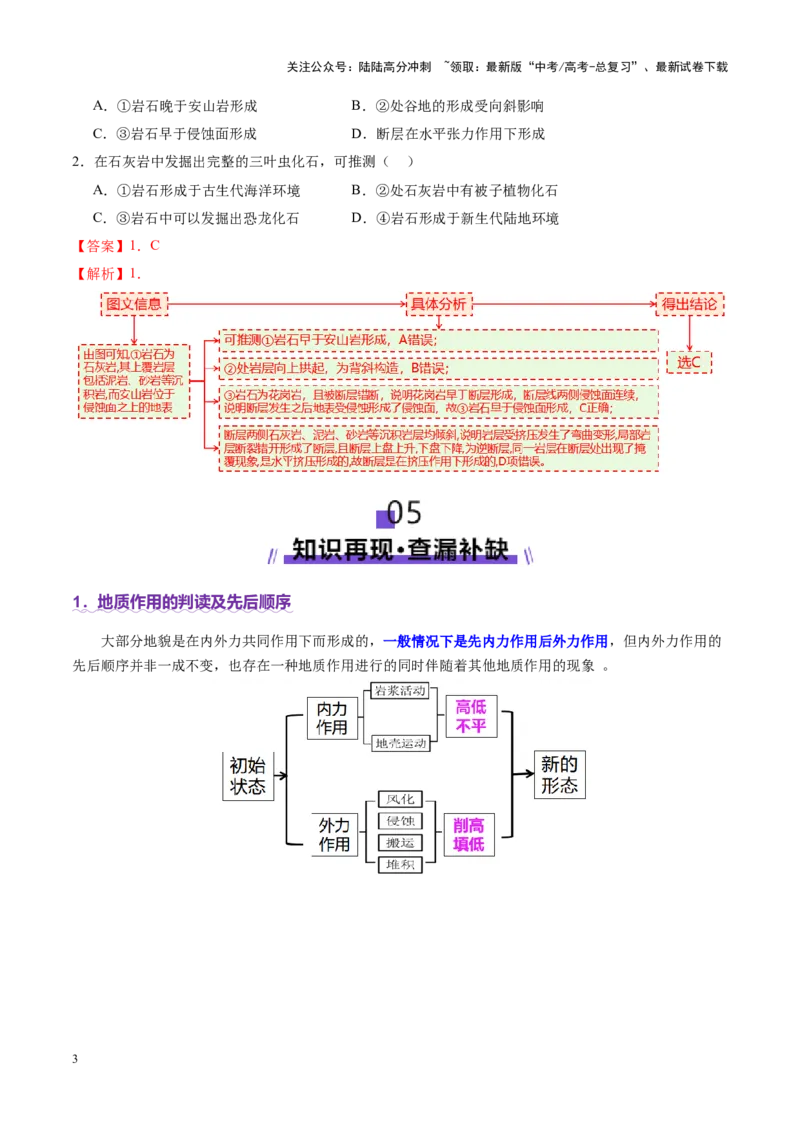 《微专题地貌演化过程（讲义）（教师版）_07-地理-高考总复习_二轮复习_2025年_2025年高考地理二轮复习课件+讲义+练习（新高考通用）_专题5地质地貌》第3页预览