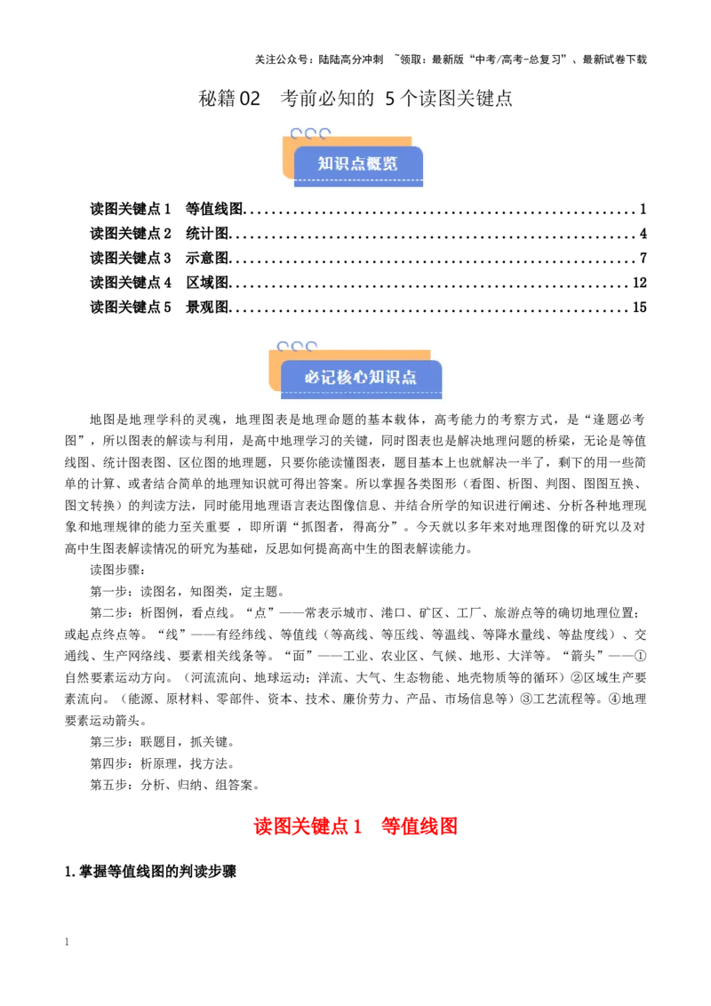 《秘籍02考前必知的5个读图关键点-（新高考通用）_07-地理-高考总复习_专项复习_2025年_2025年高考地理抢押秘籍（陕西、山西、宁夏、青海专用）》第1页预览