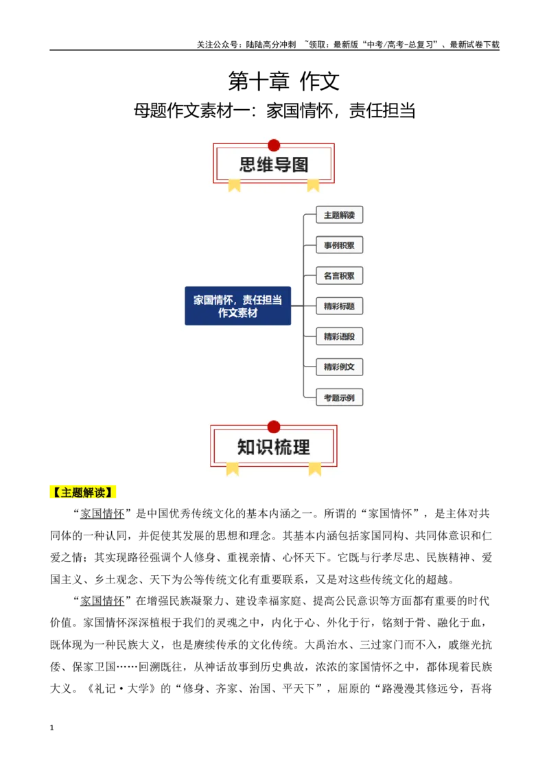 《专题13：母题作文素材一家国情怀，责任担当（教师版）_一轮复习_2025年_2025年高考语文一轮复习知识清单（全国通用）》第1页预览