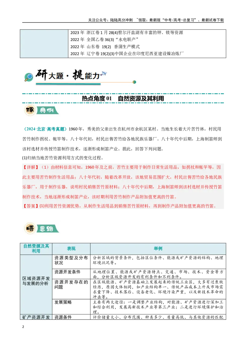 《大题11资源安全与综合开发（2大热点角度）（教师版）_07-地理-高考总复习_专项复习_2025年_2025年高考地理大题突破+限时集训（新高考通用）》第2页预览