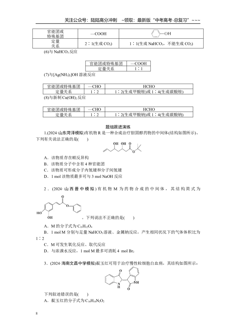 《高考化学重点知识专项训练(四)有机化学_05-化学-高考总复习_一轮复习_2026年-化学高考一轮复习_12026届高三化学一轮复习重点知识专项练习》第8页预览
