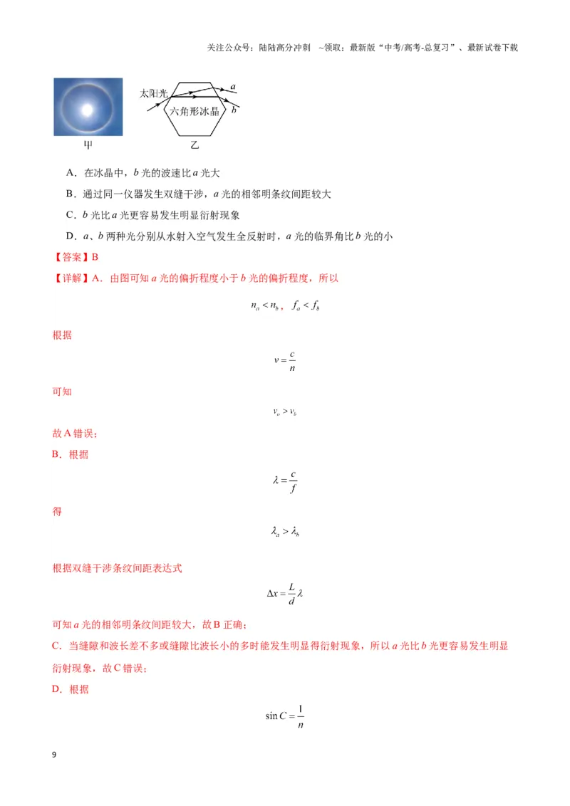 《专题17光学常见模型特性及关键几何条件（解析版）_04-物理-高考总复习_二轮复习_2024年_2024年高考物理二轮复习热点模型与方法备战高考_资料》第9页预览