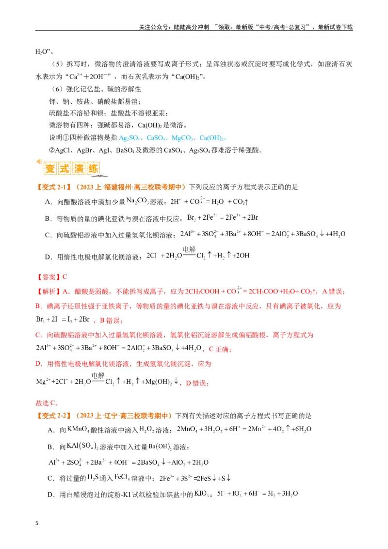 《题型03离子方程式正误判断离子共存、检验和推断（解析版）_05-化学-高考总复习_二轮复习_2024年_2024年新高考化学二轮复习热点题型归纳与变式演练》第5页预览